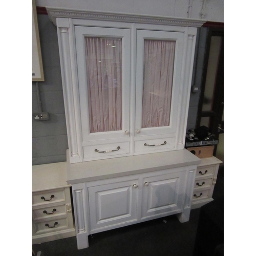 1043 - A French Victorian style painted dresser, the two doors and two drawers over a two door cupboard bas... 