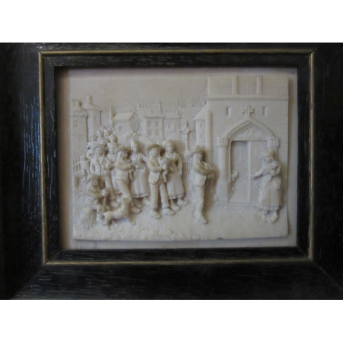 1053 - Two 19th Century carved limestone panels with figures, framed, overall sizes 16.5cm x 20.5cm and 16c... 