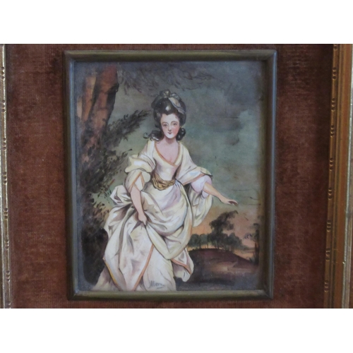 1070 - A gouache miniature portrait of standing lady, signed lower middle, gilt framed, 9cm x 7.5cm