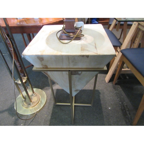 1101 - A pair of side tables, metal frame with inverted pyramids, 71cm tall, 41cm x 41cm