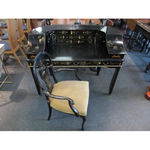 1123 - An 18th Century revival black lacquered Chinoiserie painted Carlton House desk, 97cm tall x 129cm wi... 