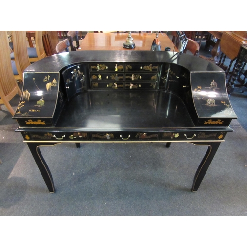 1123 - An 18th Century revival black lacquered Chinoiserie painted Carlton House desk, 97cm tall x 129cm wi... 