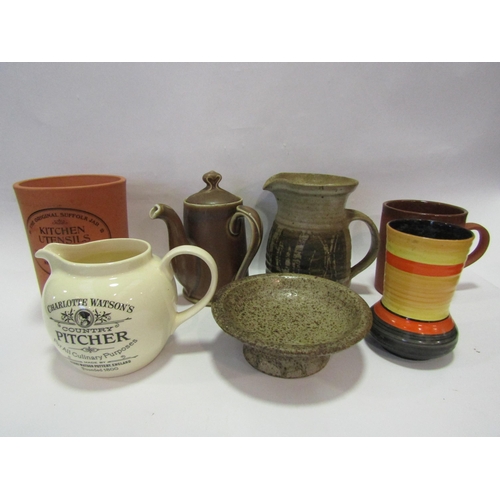 1305 - A Henry Watson pottery tankard and kitchen utensils pot, Charlotte Watson's Pitcher, etc (7)