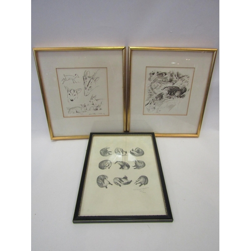 1328 - Two Michael Clark ink drawings, one of badgers, signed and dated 1976 and 