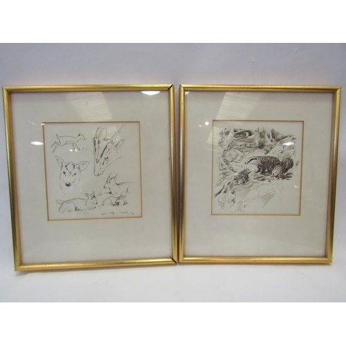 1328 - Two Michael Clark ink drawings, one of badgers, signed and dated 1976 and 