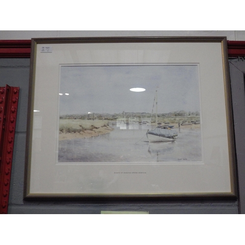 1291 - DAVID SEVILLE (XX-XXI, Local Artist): A watercolour 'Boats on Morston Creek - Norfolk', framed and g... 