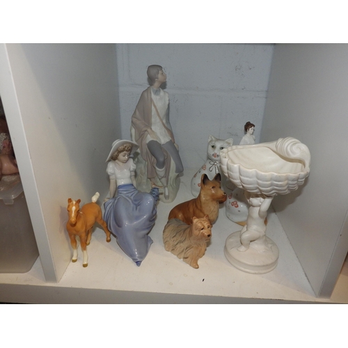 1472 - Mixed ceramic figures of people and animals including Nao, Beswick and China (9)