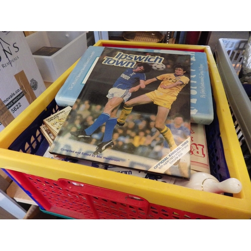 1570 - A box of football programmes, mainly 1980's Ipswich Town.  Also associated items