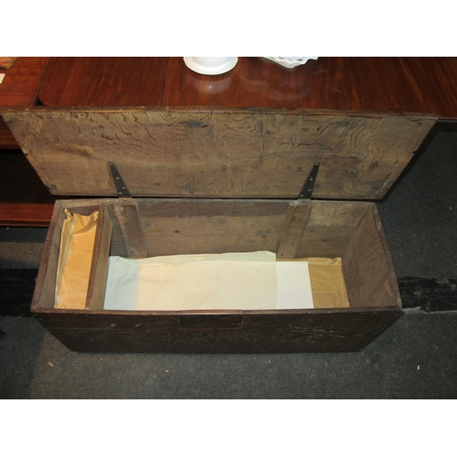 1029 - A 19th Century elm six plank coffer, candle box to interior, 99cm long