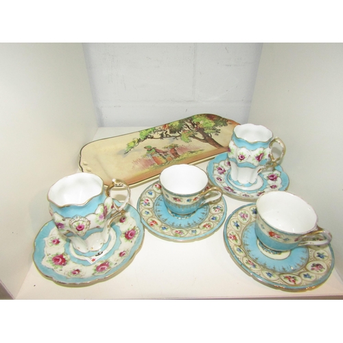 1455 - A Royal Doulton sandwich tray and two pairs of Noritake cups and saucers (5)