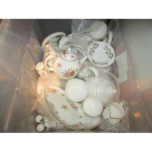 1488 - A box of mixed china dinner and tea wares including Crown Stafford, Royal Worcester and Royal Albert