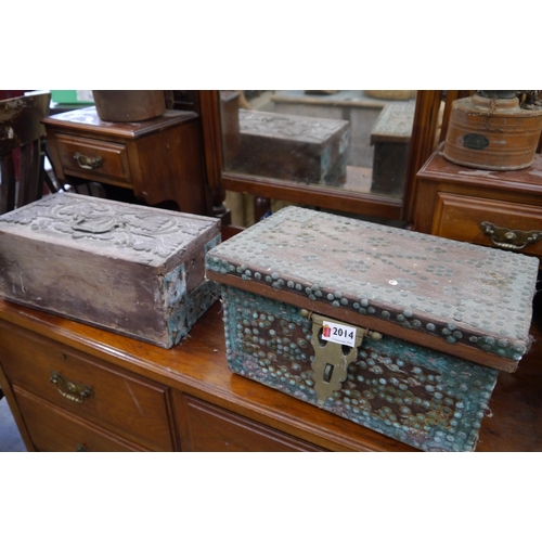 2066 - Two hardwood storage boxes, one carved the other studded