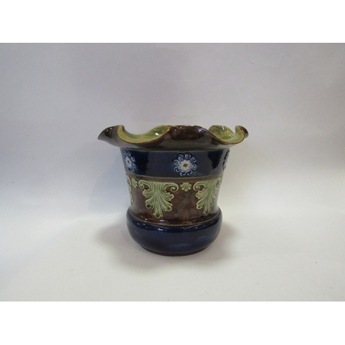 1322 - A Doulton Lambeth jardiniere with frilled edge, blue and green glazed, 20cm tall