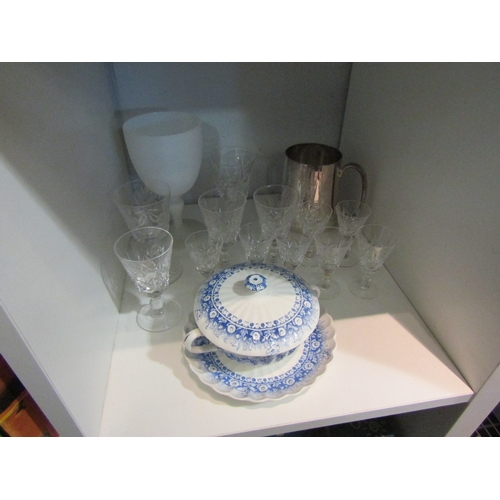 1465 - Miscellaneous to include cut glasses, plated tankard, Spode 