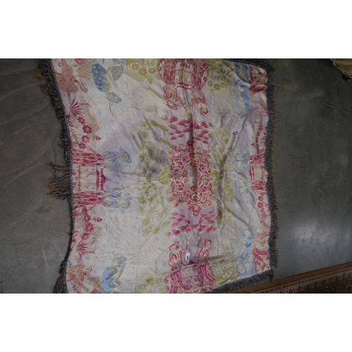 2393 - An Oriental silk on silk throw.  120 x 120cm