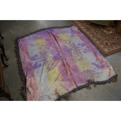 2393 - An Oriental silk on silk throw.  120 x 120cm