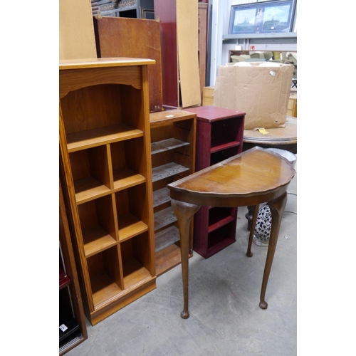 2396 - A selection of shelving units and a demi-lune table (7)