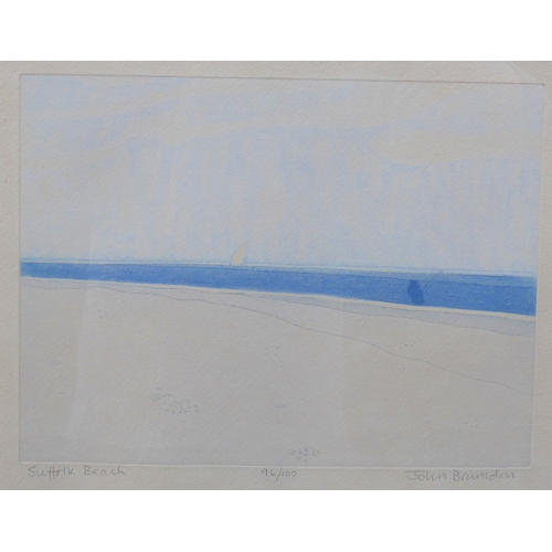 6084 - JOHN BRUNSDON (1933-2014) A framed and glazed print, 'Suffolk Beach', No.96/100, pencil signed, 39cm... 