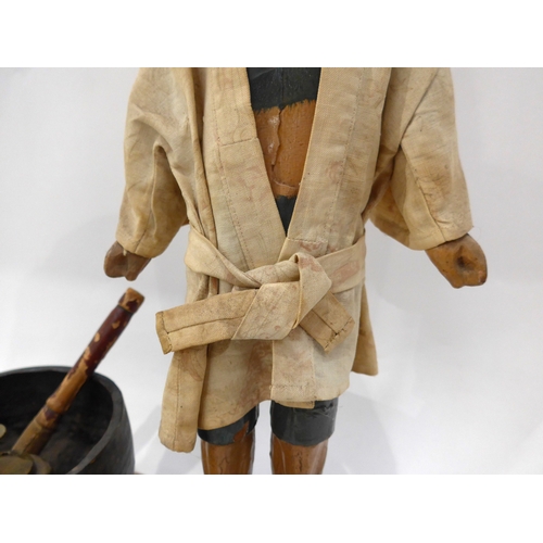 4061 - A late 19th/early 20th Century carved and painted wood Japanese figure with singing bowl, 62cm tall ... 