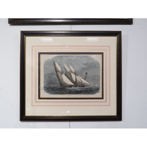 4064 - A framed and glazed print depicting the Annual Schooner Race of the Royal Thames Yacht Club, 26cm x ... 