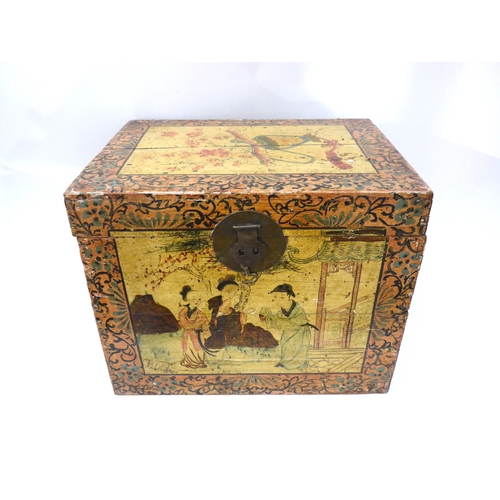 4070 - An Oriental box with painted scenes, 26cm tall