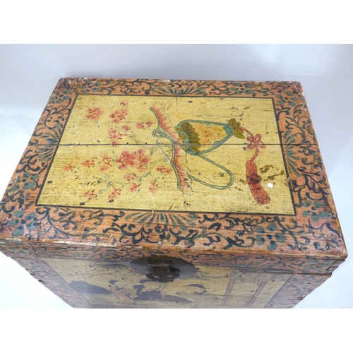 4070 - An Oriental box with painted scenes, 26cm tall