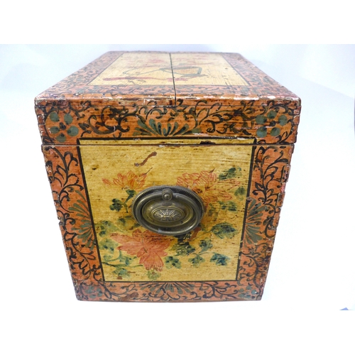 4070 - An Oriental box with painted scenes, 26cm tall