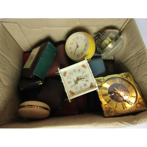 4289 - A box of travel clocks including Westclox, Smiths and Bradley