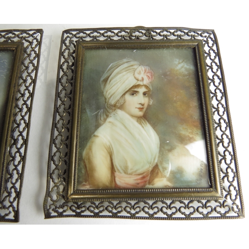 4306 - Two miniatures on ivory, Lady and Gentleman in Military attire, one signed Cosway, 6cm x 5cm     IVO... 