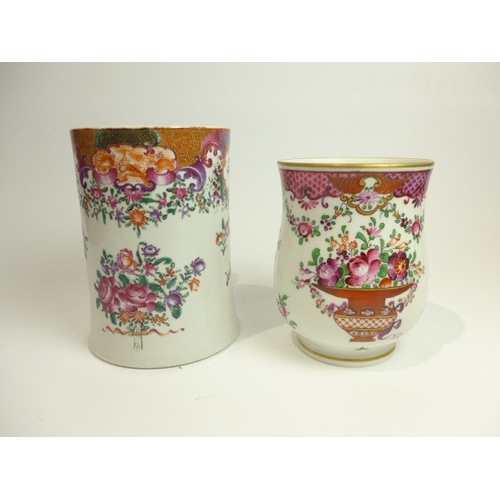 4312 - Two late 18th / 19th Century Chinese export tankards with handpainted floral decoration. The smaller... 