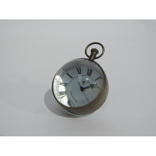 8113 - A marine 'Eye of Time' magnifying desk clock, Roman numeral dial with outer minutes track signed 'Pe... 