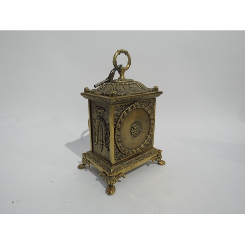 8099 - A small 21st Century ornate brass mantel clock. movement signed Franz Hermle (R for 2005), striking ... 