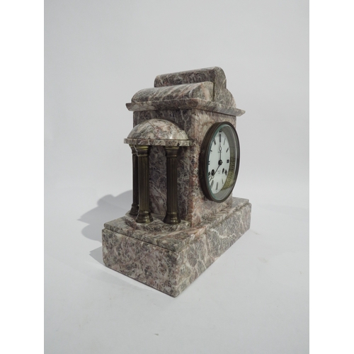 8092 - A J.W. Benson marble mantel clock of architectural form, with column supports to sides, the white en... 