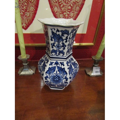 4058 - An 'India Jane' ceramic blue and white printed baluster form vase, 27cm tall