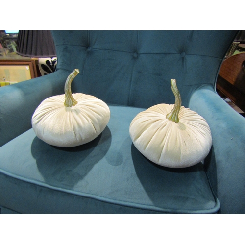 4231 - A pair of beige velvet pumpkins, 19cm diameter