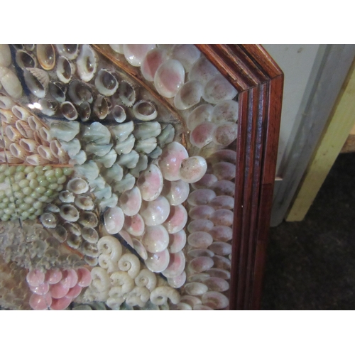 1552 - A wall hanging of seashells, framed and glazed (a/f), a pair of wood parakeet book-ends, and wood an... 