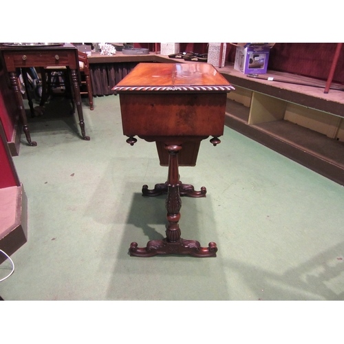 4005 - Circa 1840, a flame mahogany sewing table the internal mirror rising lid with key and fitted interio... 