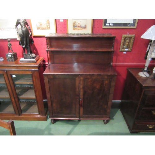 4037 - In the manner of Gillows of Lancaster, a circa 1820 Regency flame mahogany chiffonier, the raised tw... 