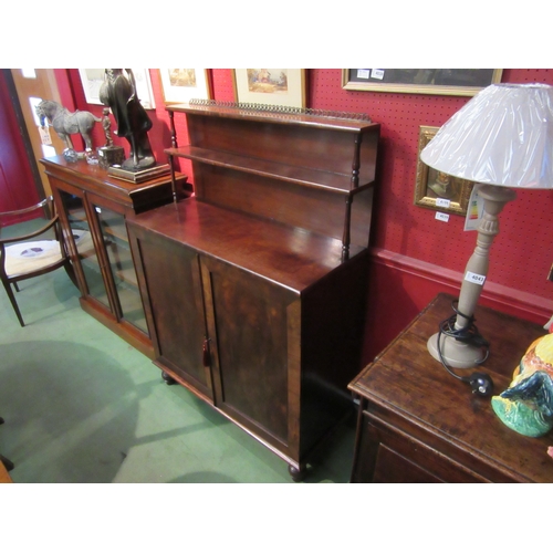 4037 - In the manner of Gillows of Lancaster, a circa 1820 Regency flame mahogany chiffonier, the raised tw... 