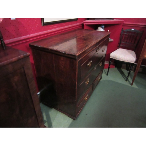 4045 - An 18th Century provincial oak chest, the hinged lid over two faux drawers and two short base drawer... 