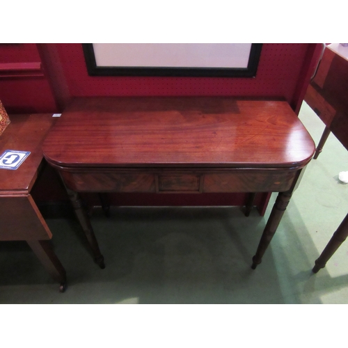 4076 - A circa 1800 late George III inlaid flame mahogany side/tea table the D-shape fold-over hinged top o... 