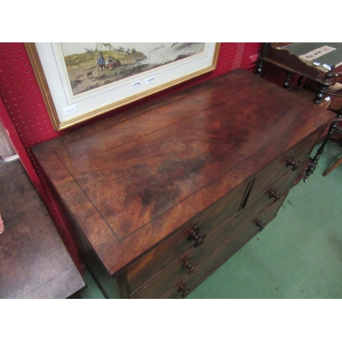 4136 - A 19th Century black line inlaid flame mahogany chest of two short over two long drawers on turned f... 