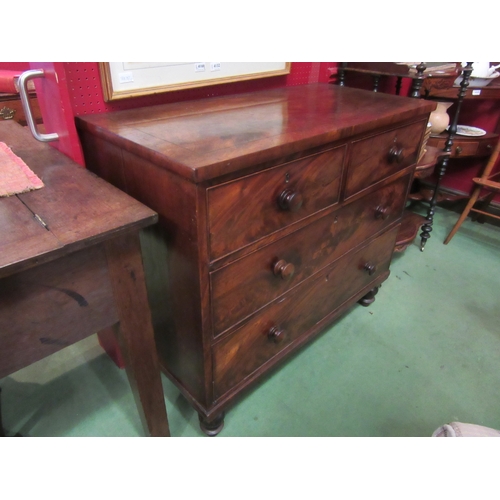 4136 - A 19th Century black line inlaid flame mahogany chest of two short over two long drawers on turned f... 