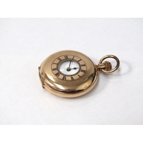 8127 - An American gold plated cased half-hunter pocket watch, Amrok watch case, Roman dial with subsidiary... 