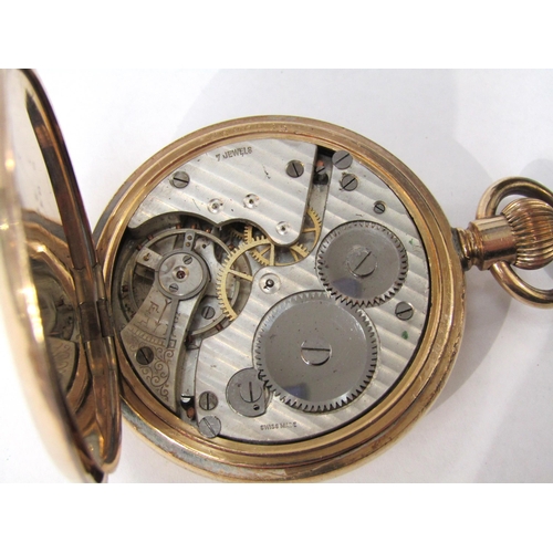 8127 - An American gold plated cased half-hunter pocket watch, Amrok watch case, Roman dial with subsidiary... 