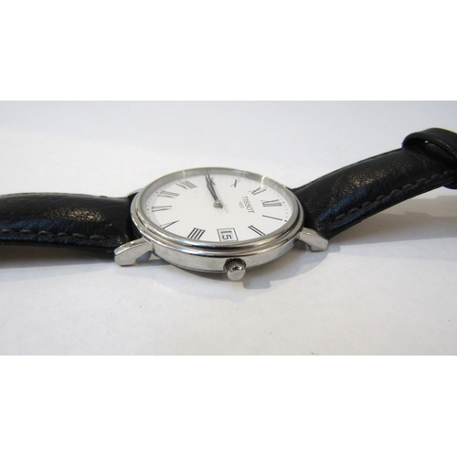 8143 - Two steel cased wristwatches on leather straps, one a Jaeger-LeCoultre and the other a Tissot. The J... 