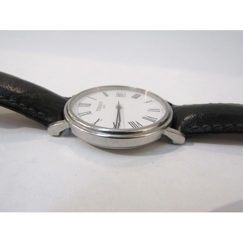 8143 - Two steel cased wristwatches on leather straps, one a Jaeger-LeCoultre and the other a Tissot. The J... 