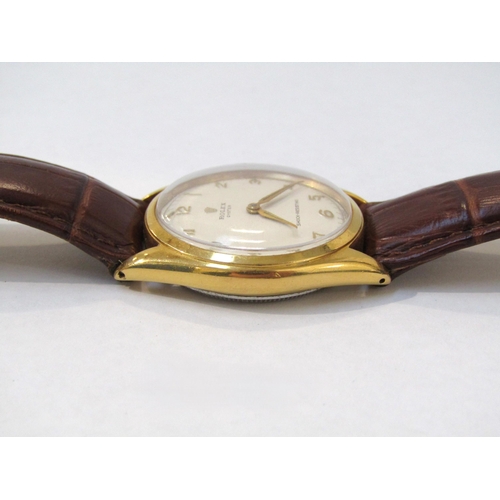 8152 - ROLEX: A Rolex Oyster gentleman's wristwatch on leather strap, the gold plated case with screw on st... 