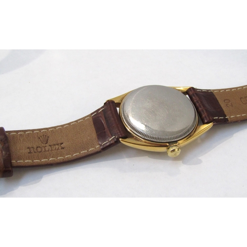 8152 - ROLEX: A Rolex Oyster gentleman's wristwatch on leather strap, the gold plated case with screw on st... 