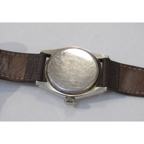 8151 - ROLEX: A Rolex Oyster steel screw back cased gentleman's wristwatch on lizard leather strap, light c... 